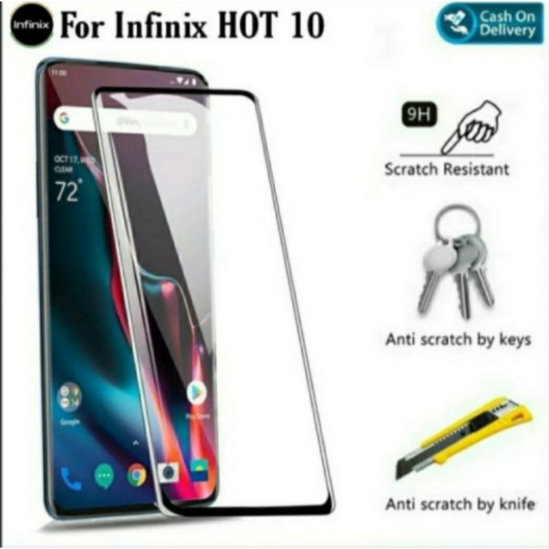 For Infinix Hot 10 6 78inch New Tempered Glass Full Lem / Layar 9D Anti Gores Kaca