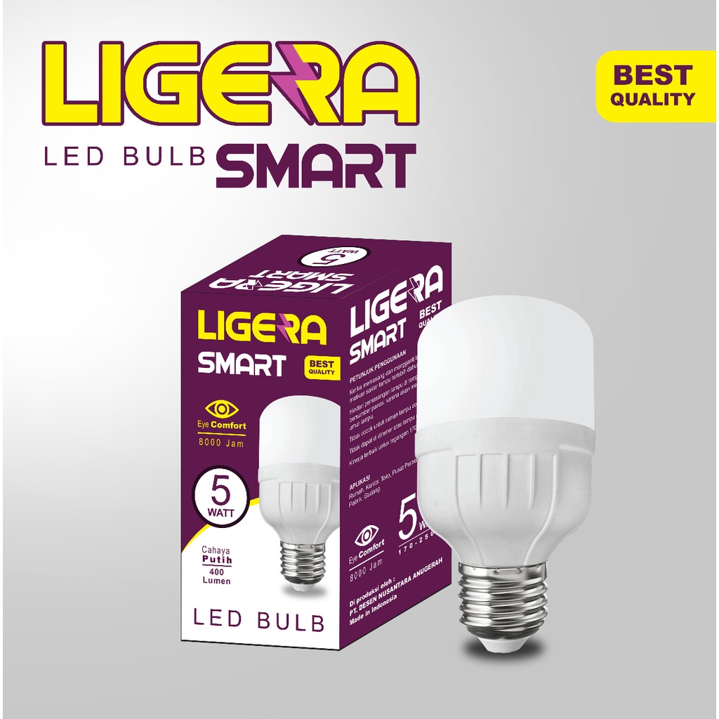 LIGERA Paket Bundling LED Smart 5W Hemat Energi 5 PCS