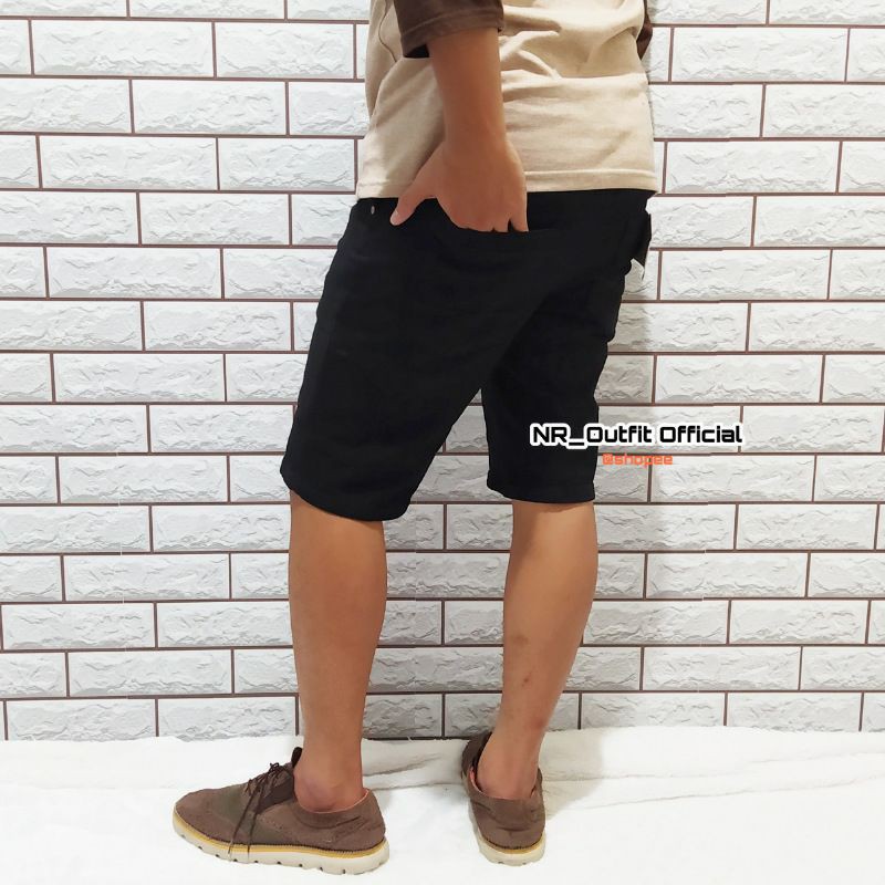 Celana Jeans Pendek Pria Hitam Pekat RC Skinny Slim Fit Cowok Stretch 27-38 NR_Outfit Official COD