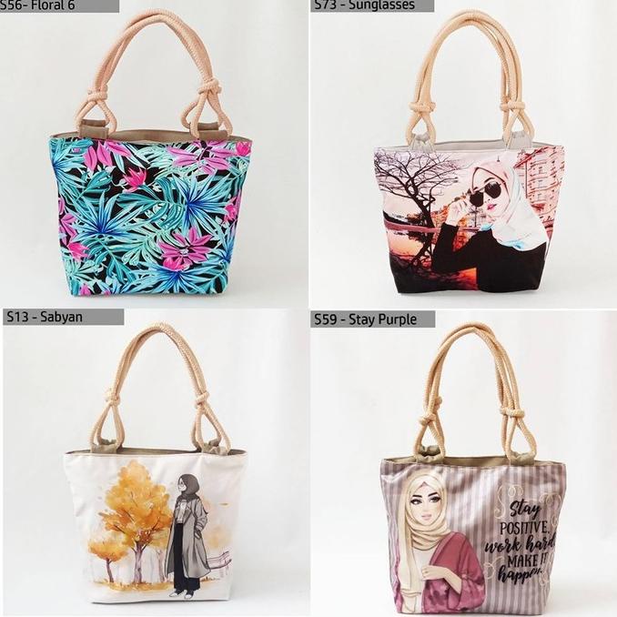 ToteBag Tali Sumbu Printing Muslimah - Tas wanita tali sumbu printing BERKAH