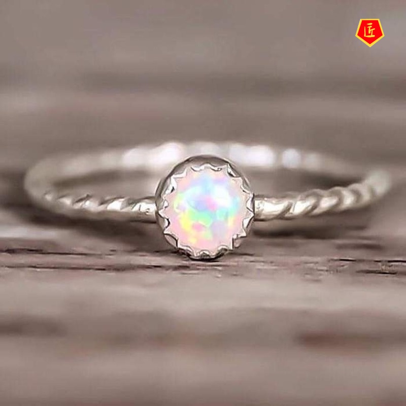 [Ready Stock]Simple Fashion Silver Inlaid Opal Ring