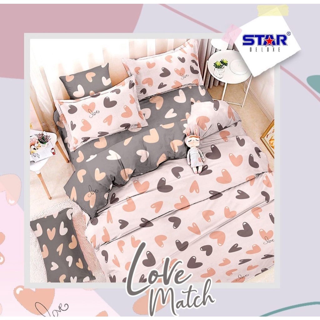 SET BEDCOVER & SPREI STAR PREMIUM QUALITY MOTIF " LOVE MATCH"