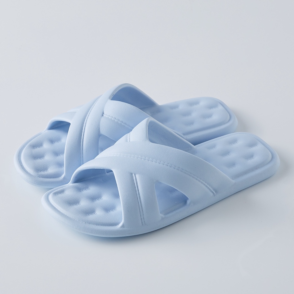 MINISO Sandal Kamar Mandi Sendal Selop Polos Model Cross Comfortable Nyaman Dewasa Non Slip Indoor-39-40 blue
