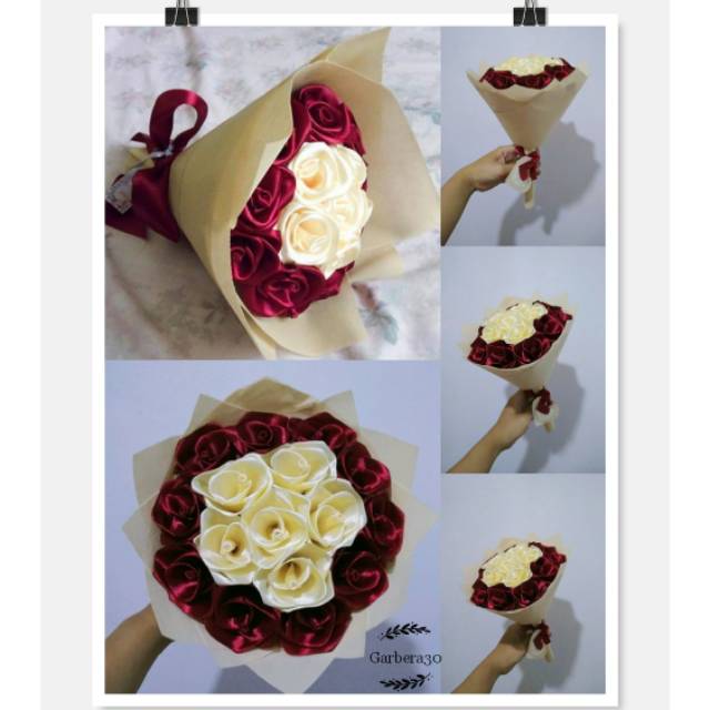 

Buket Bunga Mawar Wisuda / Wedding / Kado / Pita Satin GARBERA