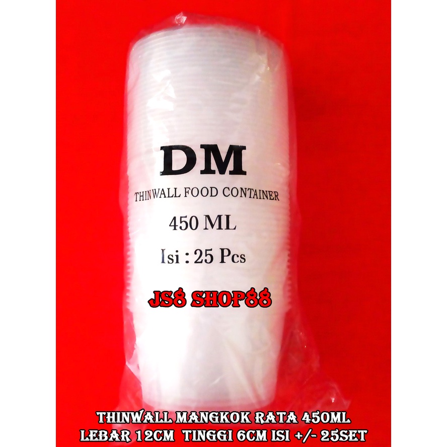 (PER DUS) THINWALL MANGKOK BULAT RATA + TUTUP 450ML DM ORIGINAL BERKUALITAS