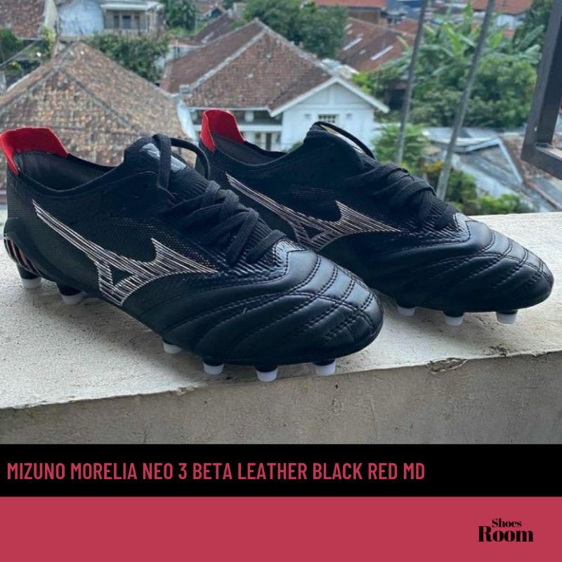 Sepatu Bola Mizuno Morelia Neo 3 Beta Leather Black Red MD