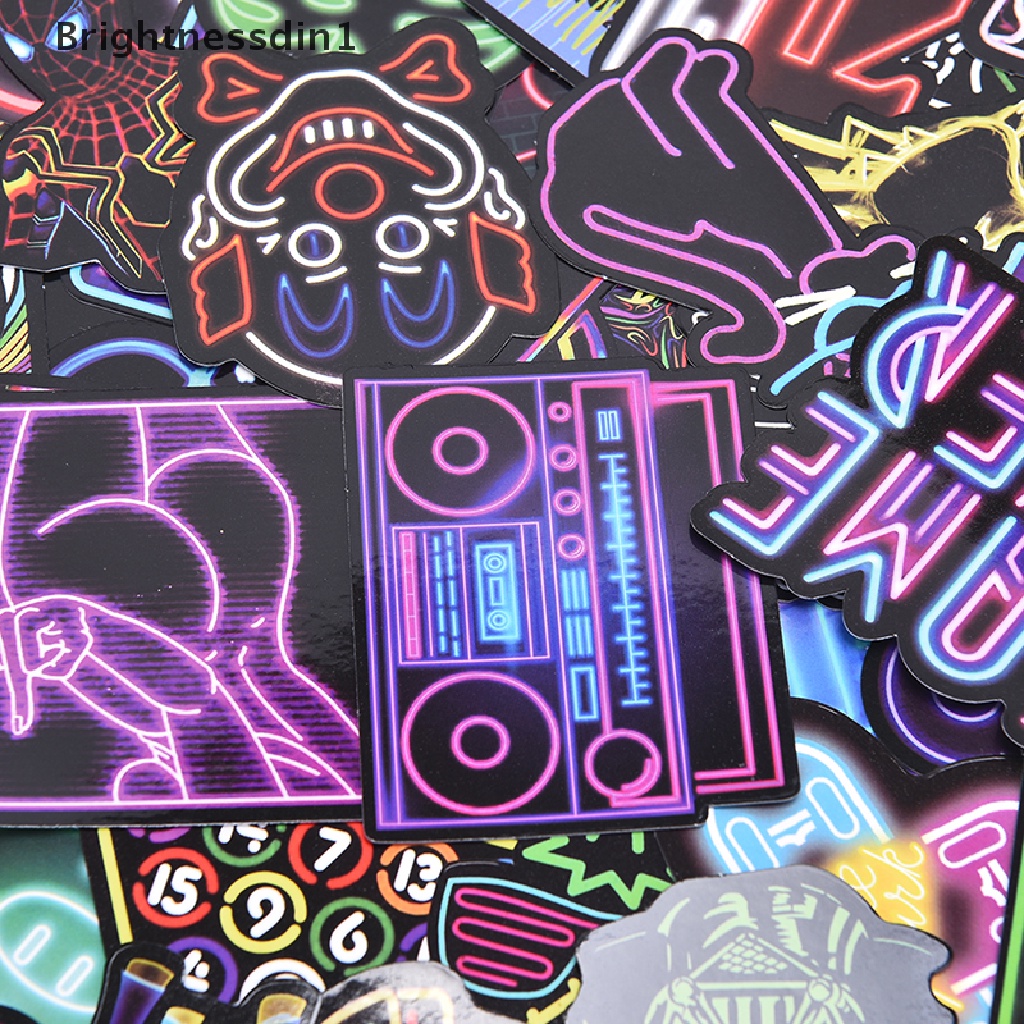 (Brightnessdin1) 50 Pcs Stiker Graffiti Anti Air Warna Neon Untuk Dekorasi Laptop / Koper DIY  Butikan Butik