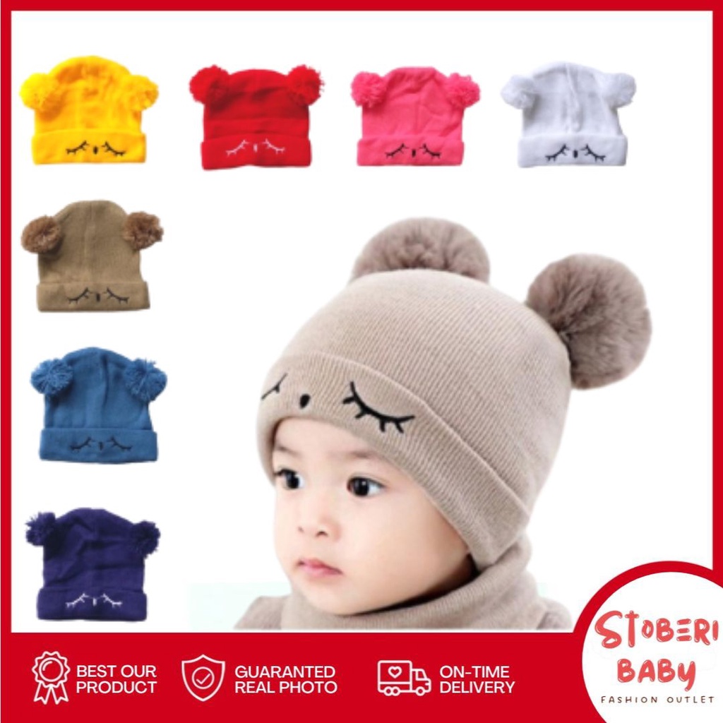 stoberi baby - KUPLUK SLEEPY BEAR (K) Topi Anak Lucu Model kupluk Usia 0 Sampai 3 Tahun Kualitas Terbaik