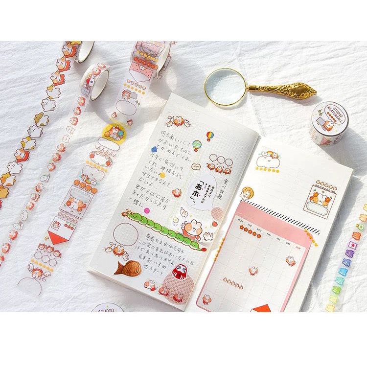 [littlecrab] Stiker Roll Motif Cartoon Unik Lucu Roll Tape Scrapbook DIY Stationary Sticker Kit Book Journal Decoration Selotip Washi Tape Kartun Jepang Dekorasi DIY