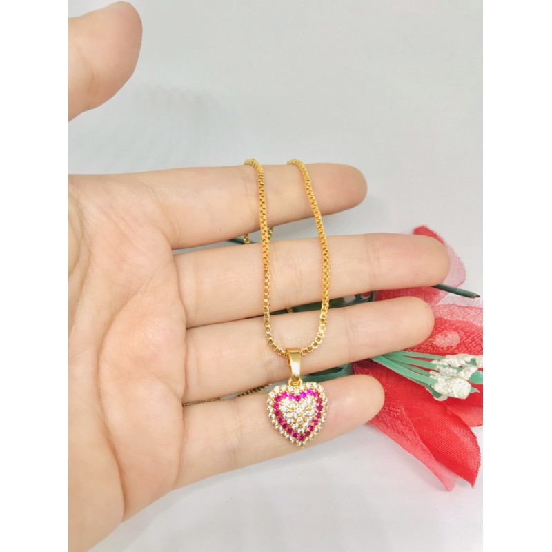 Kalung liontin love mata merah delima permata xuping