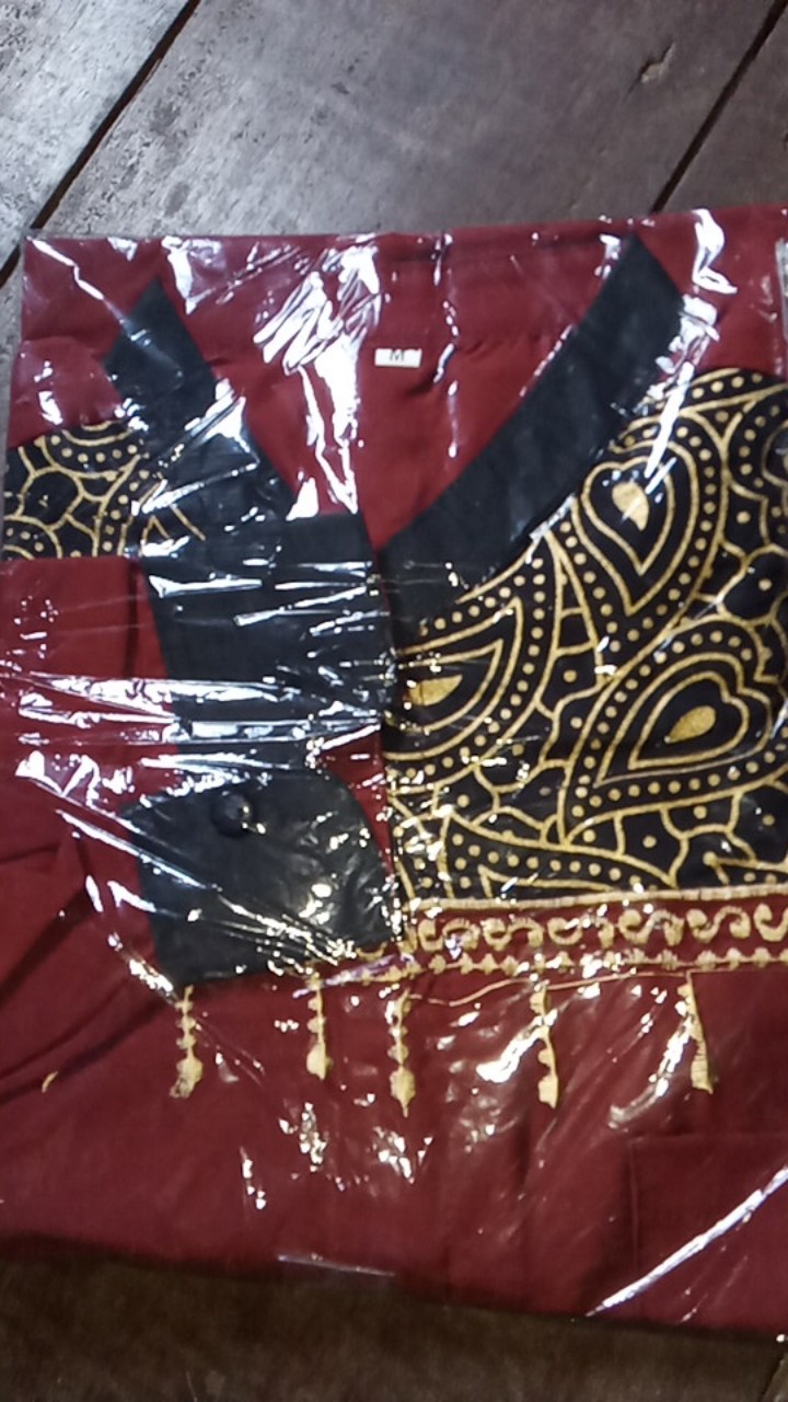 Cod - Dt Collection - Kemeja Batik Pria Cowok Muslim Bordir Kombinasi Gold Maroon Lengan Panjang