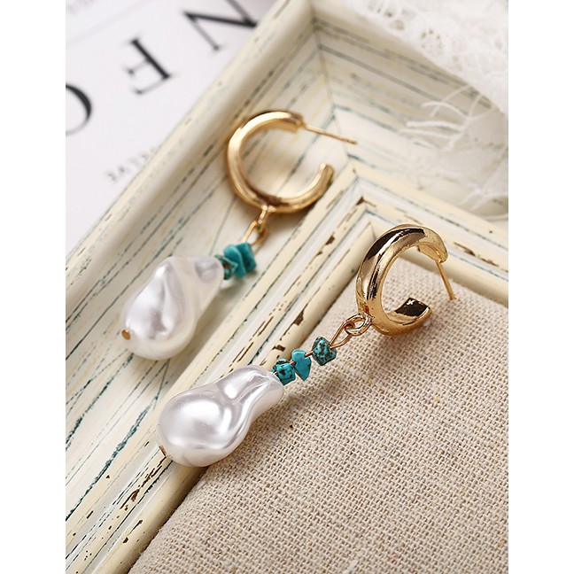 LRC Anting Tusuk Fashion Gold Irregular Turquoise Earrings F76953