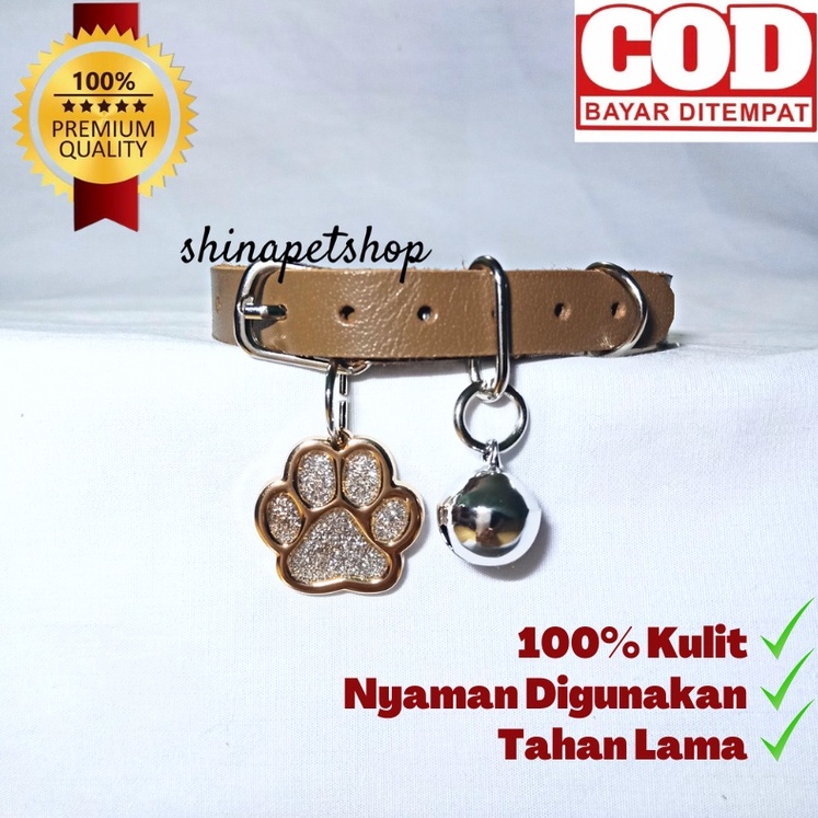 Kalung Kucing Kulit Asli Lonceng Paw