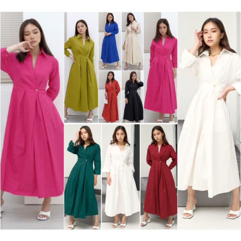 ❣️ SPECIAL PRICE ♡ PREMIUM ♡ ORIGINAL ! GARCIA PLAIN KIMONO TUNIK SLING LONG SLEEVE COLLAR BUTTON MIDI DRESS ( BUSUI &amp; HIJAB FRIENDLY )