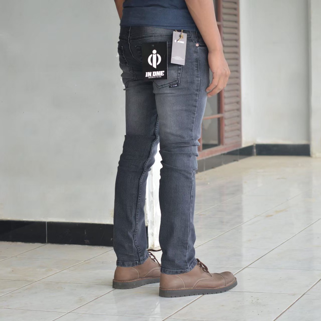 Jeans IN ONE ORIGINAL Celana jeans Panjang Pria Celana jeans warna Abu tua scrub Seri Art INJP623