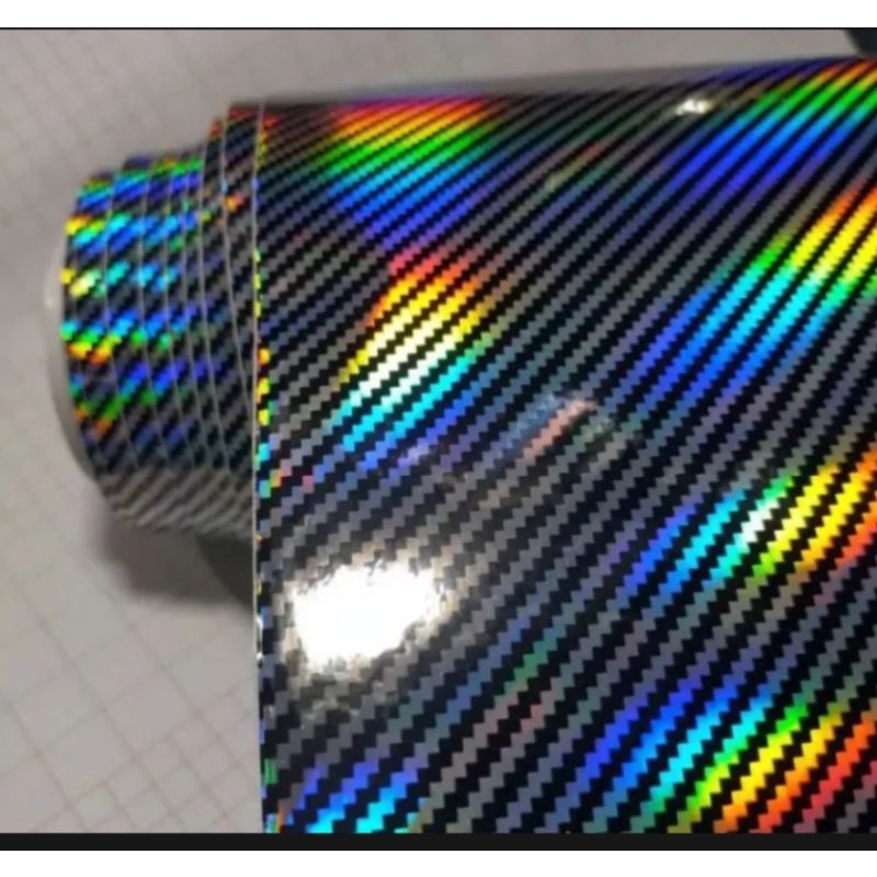 Stiker Skotlet Motor dan Mobil Carbon Pelangi Hitam dan Transparan