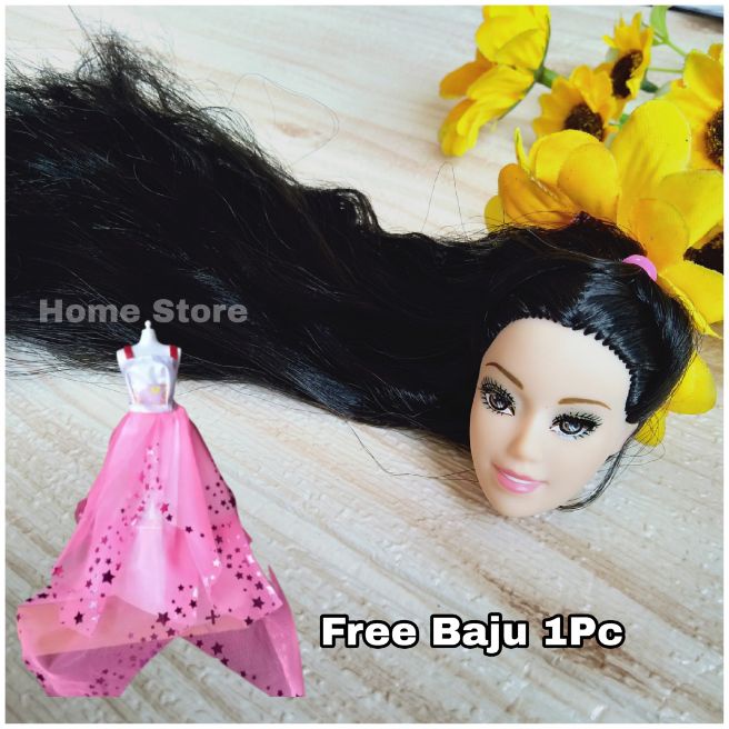 Boneka Cantik Satu PC Kepala Boneka Cantik Rambut Panjang Gratis Gaun Cantik Mainan Boneka Cantik