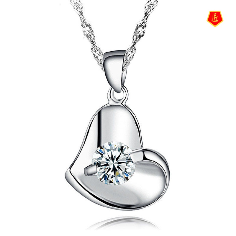 [Ready Stock]Heart-Shaped Diamond Necklace Silver Ladies Korean Fashion Gift