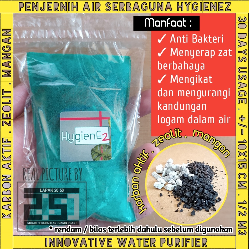 Penjernih Air Bebatuan Alami &amp; Kimia HYGIENEZ Lengkap Serbaguna Aquarium Akuarium Aquascape Mini Kolam Renang Ikan Koi Bak Mandi Tandon Toren Sumur Bor PDAM Filter Penyaring Karbon Aktif Batu Zeolit Mangan Manganese Kaporit Asam Citrun PAC German Soda Api