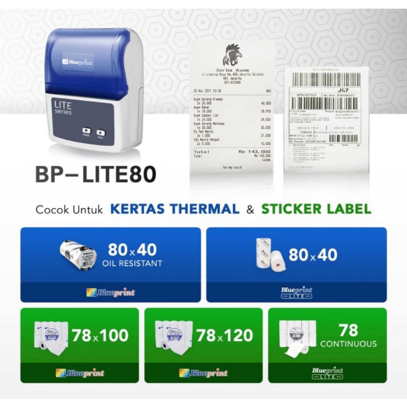 Portable Printer Thermal Label / Resi 80 BLUEPRINT BP LITE80 USB + Bluetooth