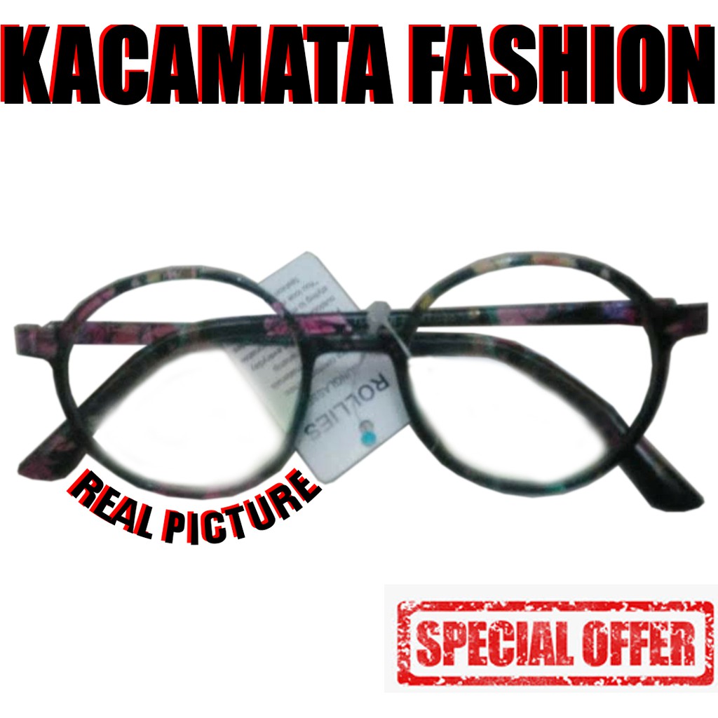 Kacamata Fashion Kacamata Pria Wanita Round Glasses Kacamata Transparan Gagang Motif