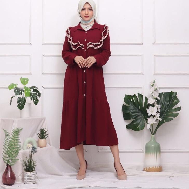 "SNP. 461988" TUNIK DRESS MIDI AKASA CRINKLE JUMBO XXL BIGSIZE MUSLIM POLOS RAYON MURAH PGMTA GROSIR