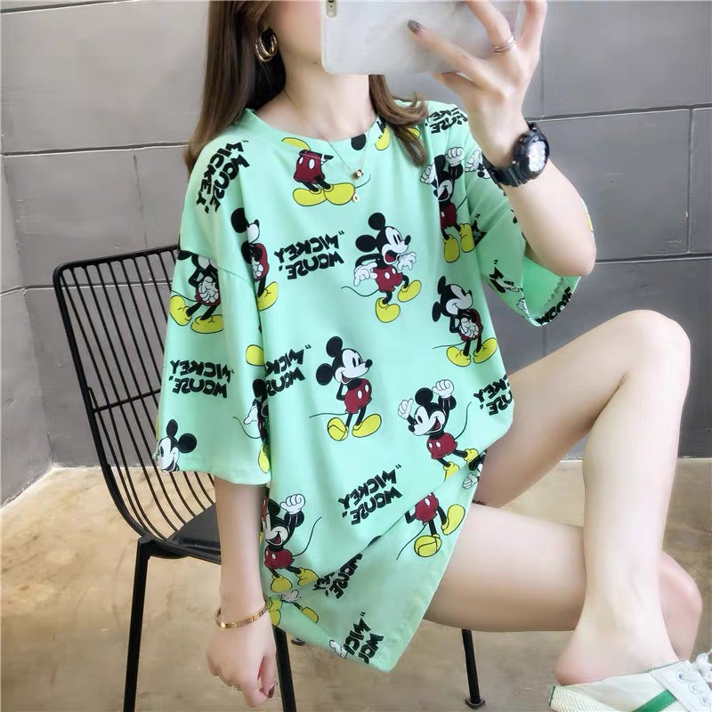 Oversize Tee Tshirt Model Longgar Untuk Wanita Motif Mickey Baru