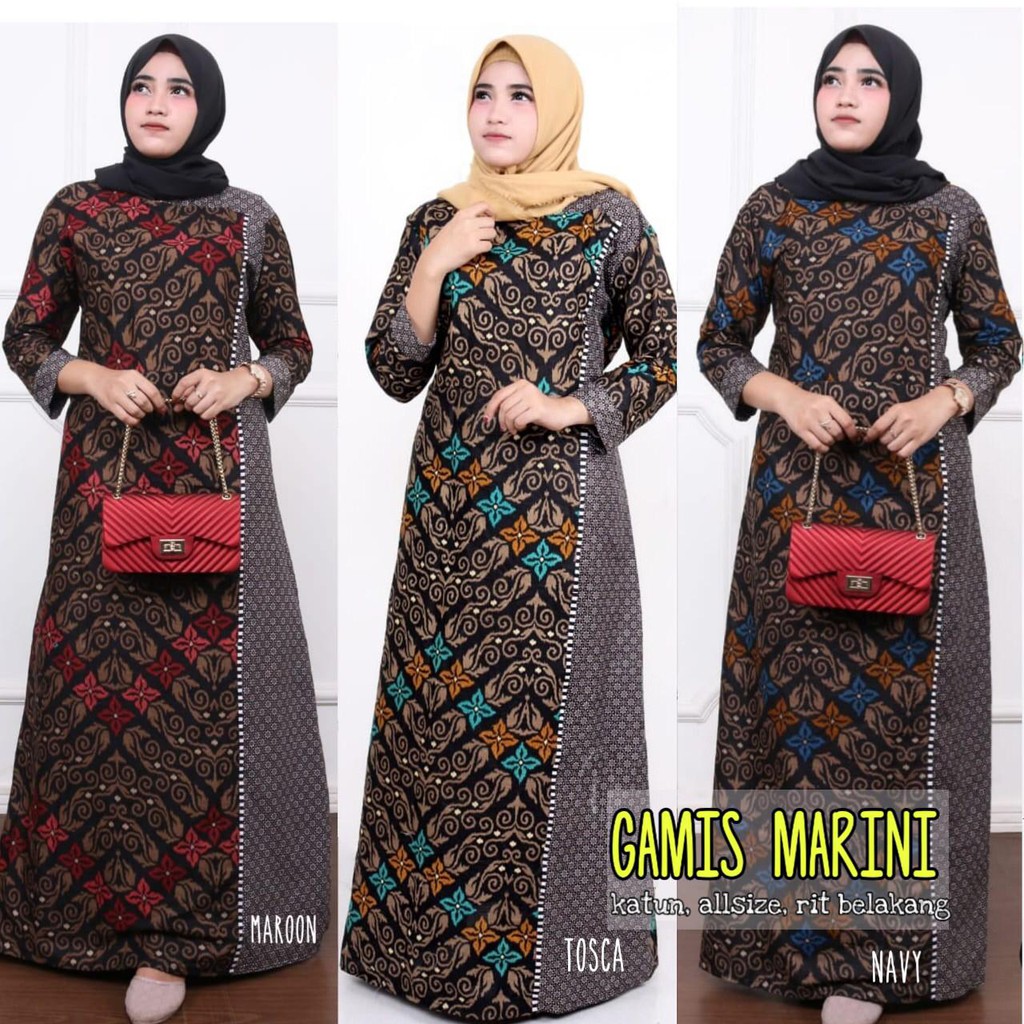 Gamis Marini Batik Modern Wanita Exclusive Motif Warna Katun High Quality Cewek Jumbo Long Dress