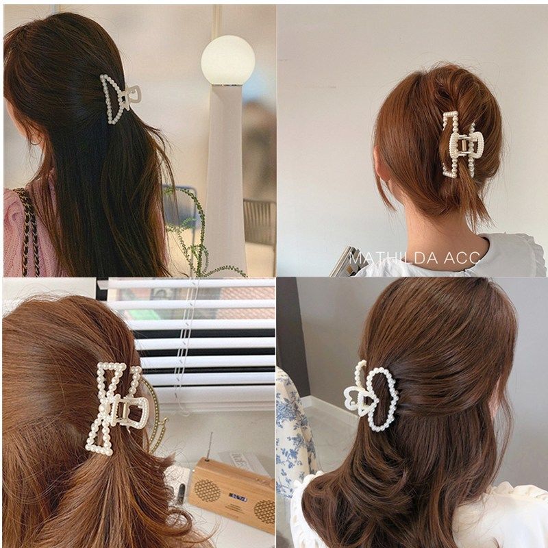 Korean Pearl Geometric Plastic Hair Claw Clip Fashion Hair Clamps Elegant Hairpin Women Hair Accessories