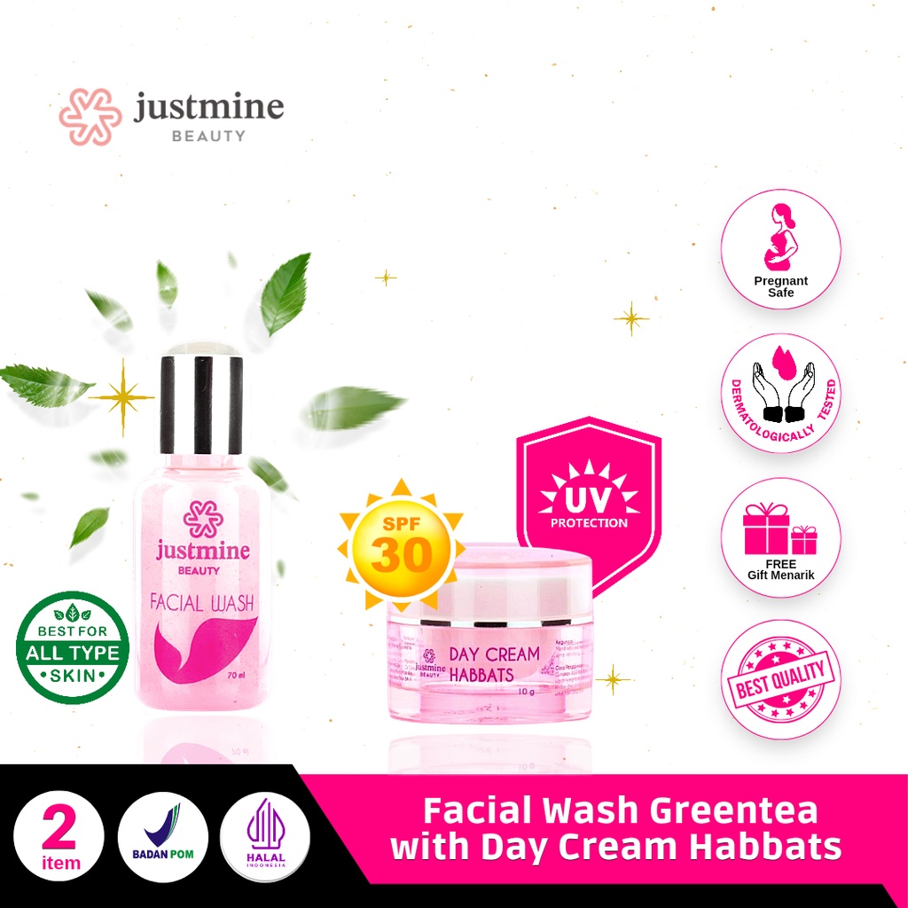 Justmine Beauty Bundling Eceran Facial Wash Day Cream Habbats Serum VIT C Toner | Paket Combo