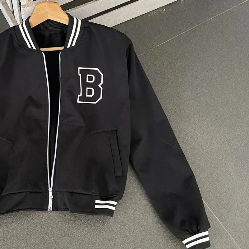 B Ziper Baseball Crop | Jaket Varsity | Jaket Crop Style Korean | Fashion Terbaru