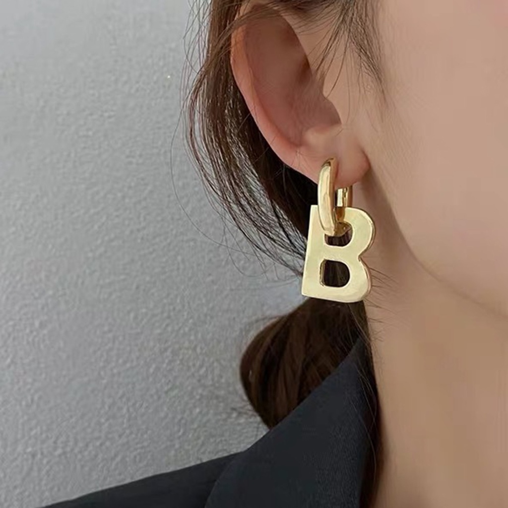 Hu Hu Hu Hu Hu Alat Bantu Pasang Kacamata♡ 1 Pasang Anting Juntai Bentuk Huruf B Bahan Logam Untuk Dekorasi