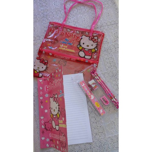 

Tas sandang transparan hello kitty plus alat tulis