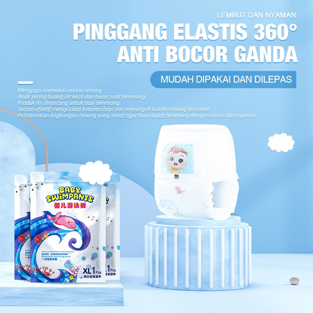 Popok Celana Renang Anak Bayi Batita Balita Tahan Air Sekali Pakai Baby Swim Diapers