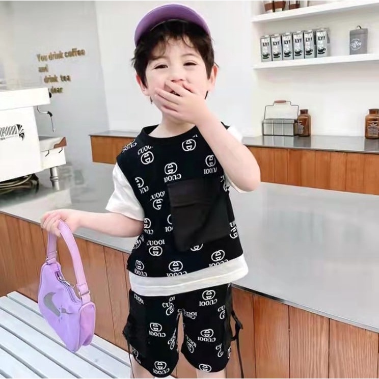 Promo !! Setelan anak laki - laki / Pakaian anak import / Setelan guccie monokrom a lot ukuran 1-3 tahun