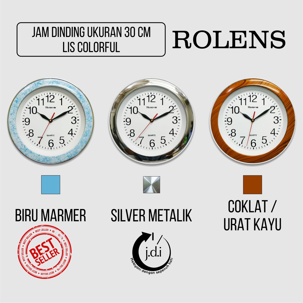 Jam Dinding Diameter 30 CM - List Cat Motif Marmer / Silver Metalik / Urat Kayu