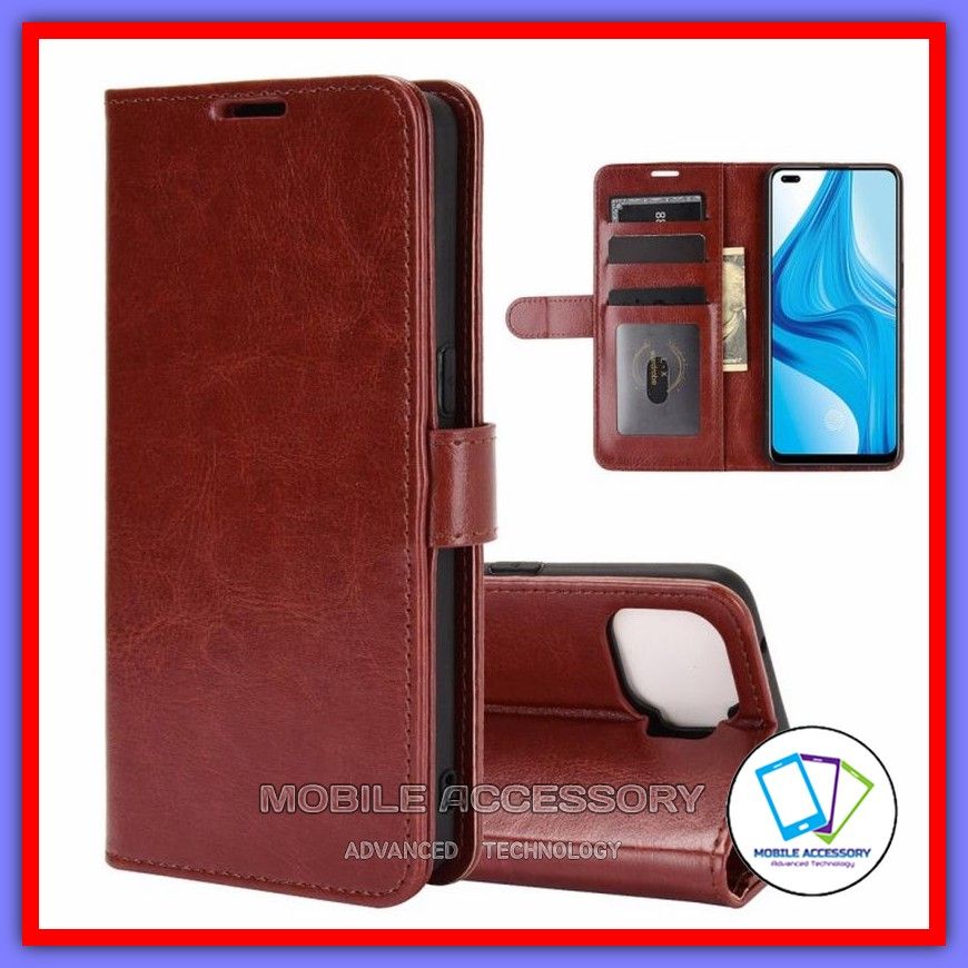 Flip Case Oppo Reno 4F Reno4F Flip Cover Wallet Dompet Kulit Leather Case Kartu Card Casing Hp Murah