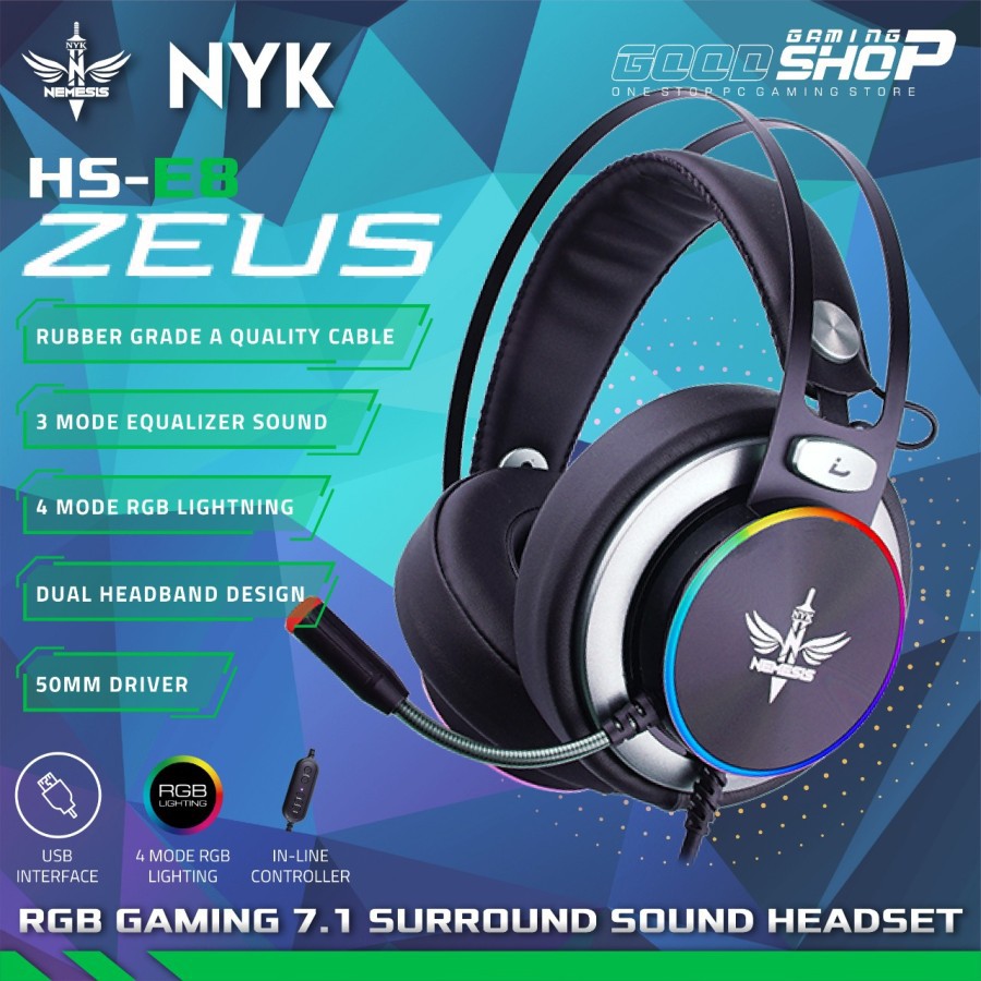 NYK HS-E8 / HSE8 Zeus RGB 7.1 Surround Sound - Gaming Headset