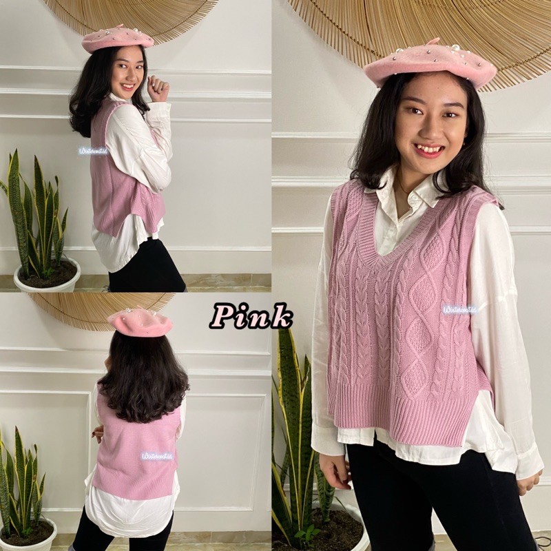 Vest rajut import korea clara knit knitted rompi oversized big size jumbo wanita cable vests