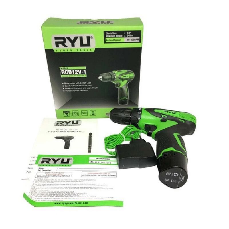 TEKIRO RYU MESIN BOR BATRE CAS ULANG - CORDLESS RCD12V-1 OBENG BATERAI - ORIGINAL- BEST SELLER - TER