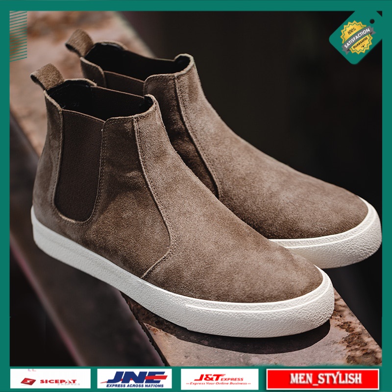 Sepatu Pria Boot Casual Maden Men's Casual Martin Boots Winter Warm Split Leather Chelsea Boots Cow 