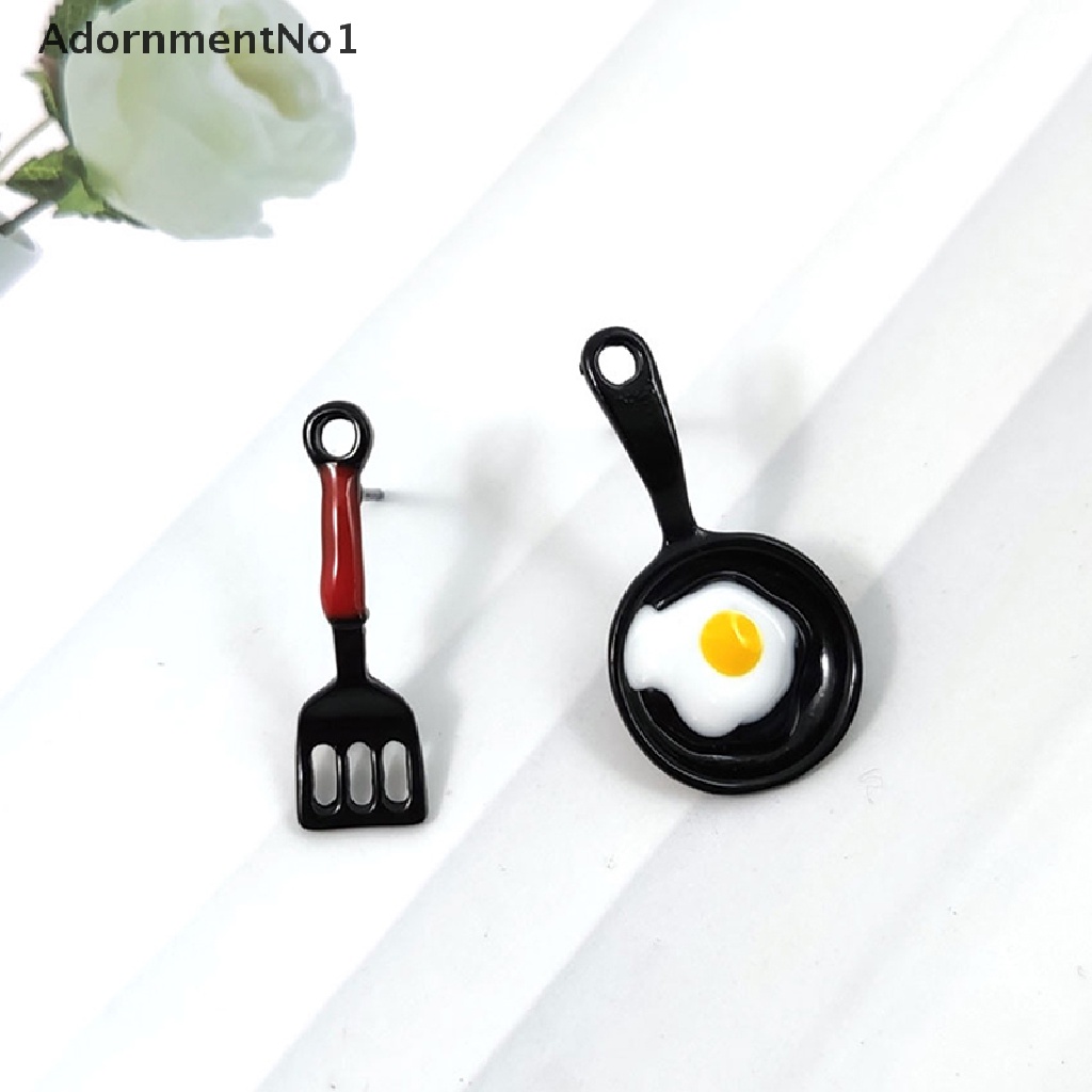 (AdornmentNo1) Anting Tusuk Gantung Asimetris Desain spatula / Telur Goreng Enamel Untuk Wanita