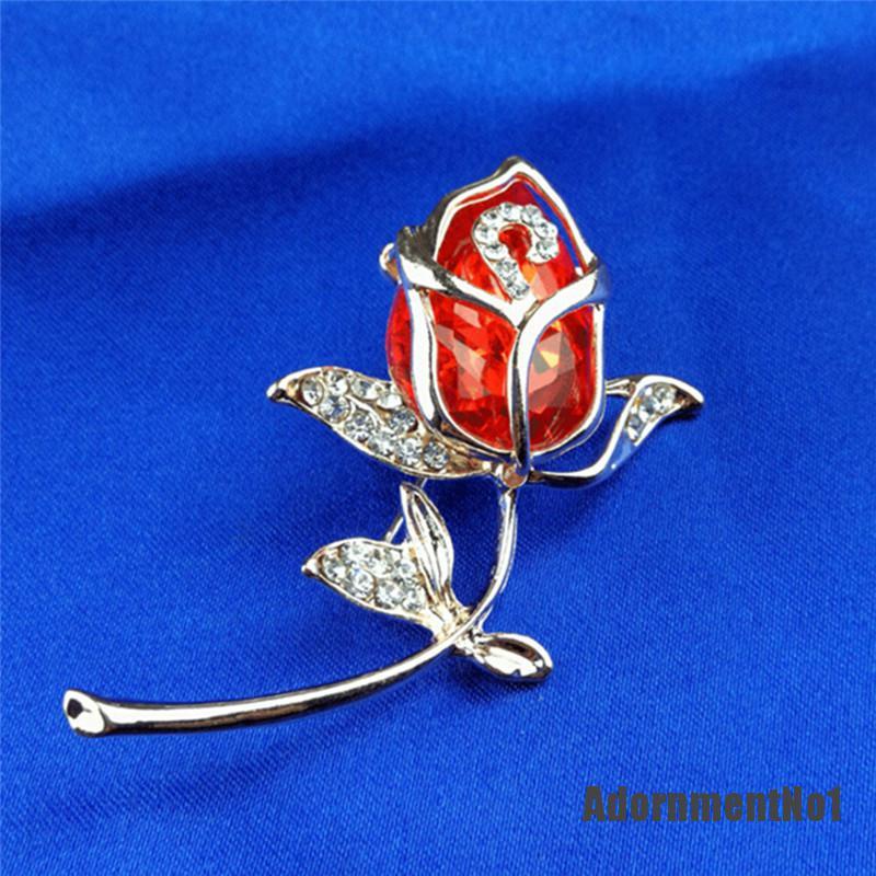 (Adornmentno1) Pin Bros Bunga Mawar Hiasan Kristal + Berlian Imitasi Elegan