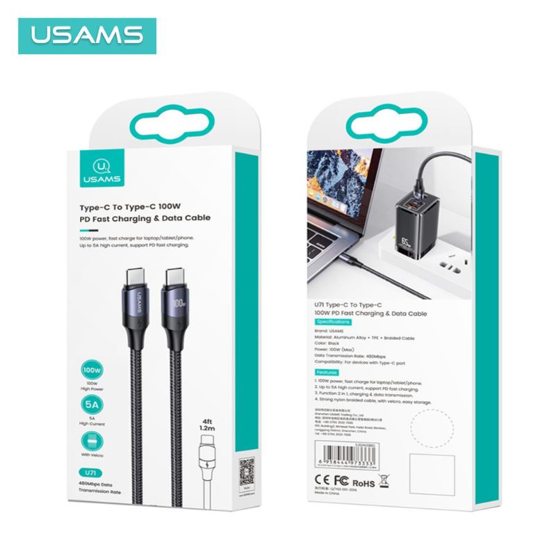 USAMS U71 Kabel Data Type-C to Type-C Fast Charging PD 100W