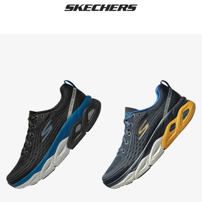 Skechers MAX CUSHIONING ULTIMATE / Sepatu Running Pria - HITAM BIRU / Navy kuning - 40 41 42 43 44