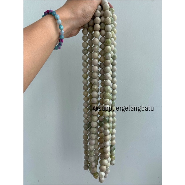 batu green yaspis 14mm natural hijau putih bahan fashion gelang kalung anting strap mask kerajinan tangan craft citayam fashion week etink vintage elegan bali manik crystal perhiasan