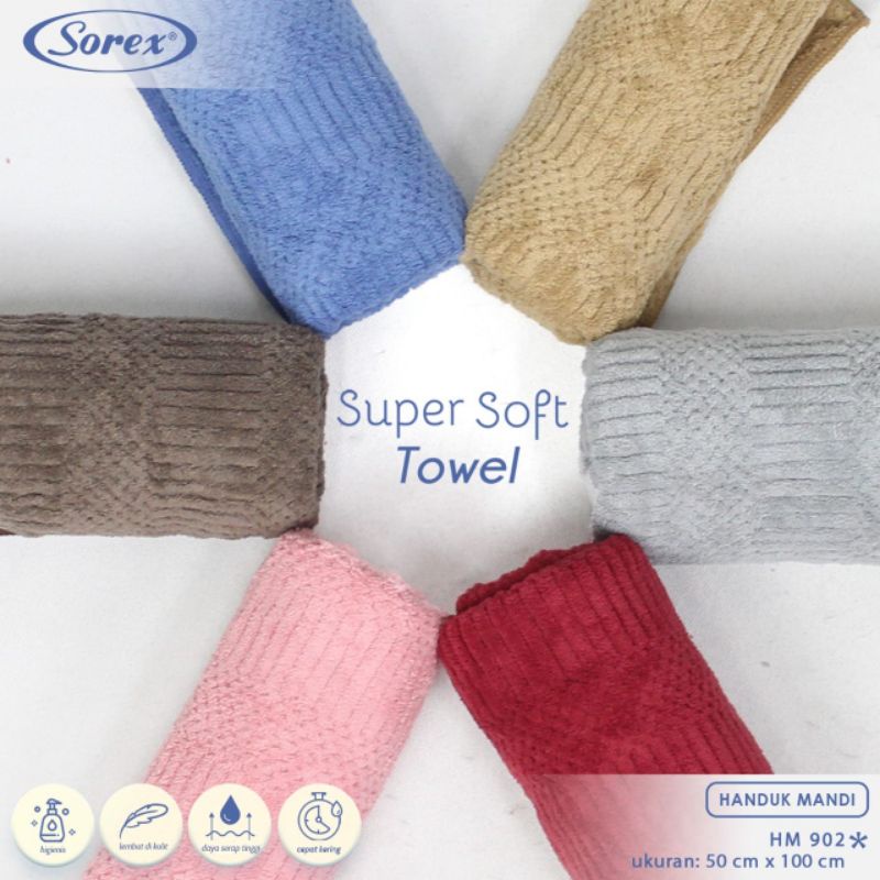 Sorex HM 902 Handuk Mandi Dewasa supersoft Towel Motif polosLembut Daya Serap Tinggi