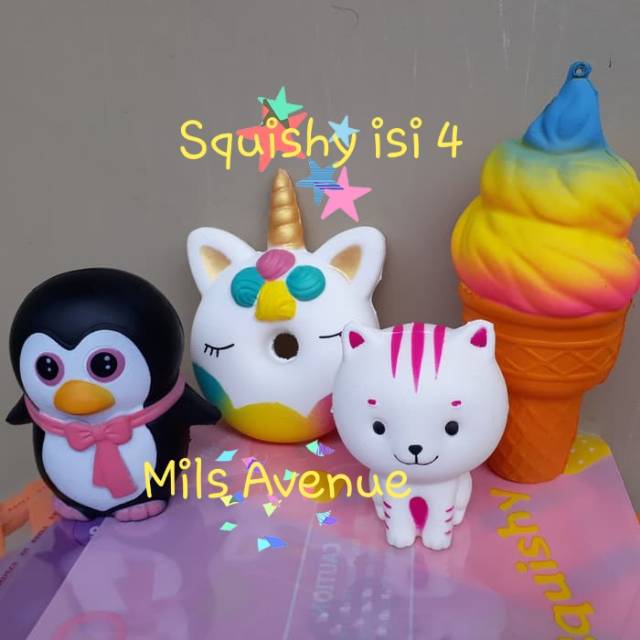 Squishy paket 4 ice cream sheep donut unicorn deer cat kitty penguin panda cake princess jumbo