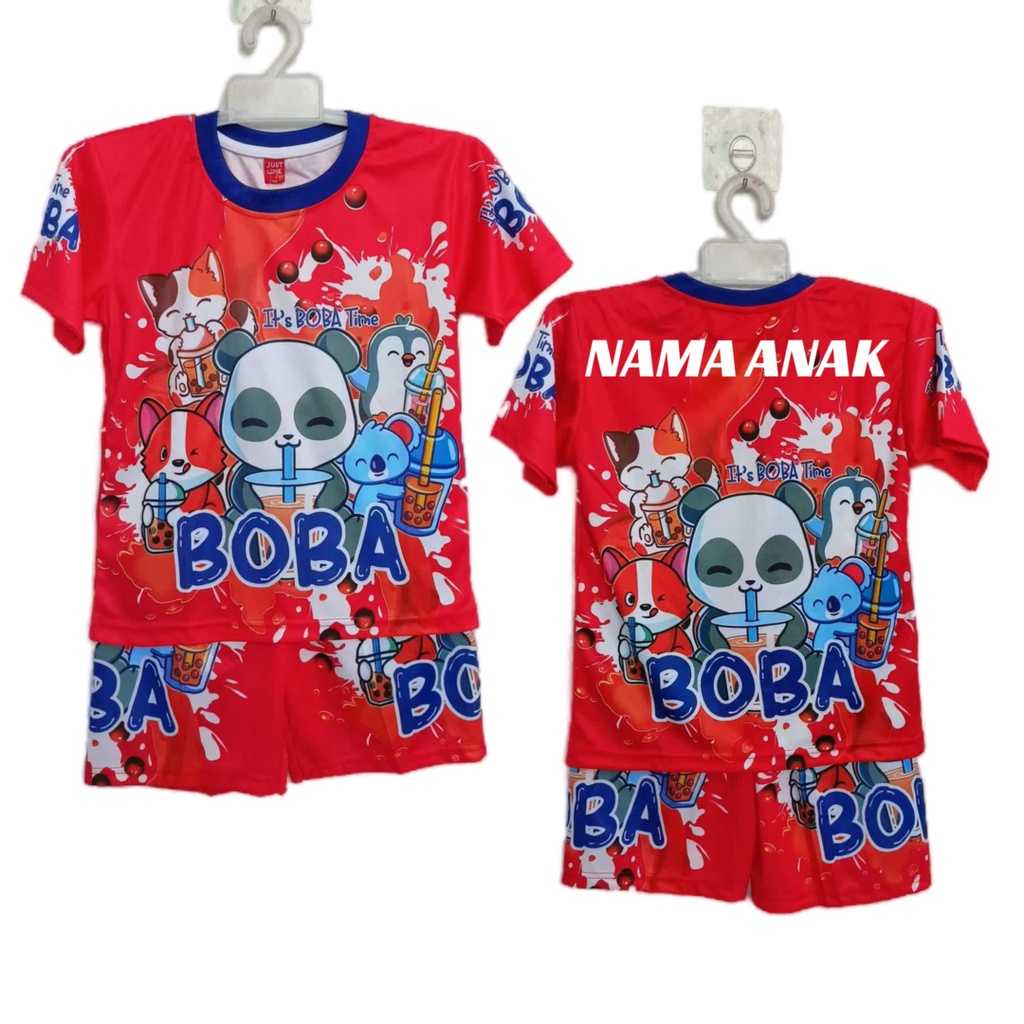 SETELAN ANAK BOBA/BAJU KAOS SETELAN BOBA FULL PRINTING SIZE 2-12THN