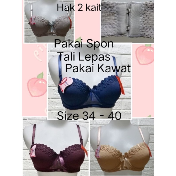 BH hak 2 Pakai Spon CUP B (Sedang) A 203/363 Pakai Kawat Tali Lepas SiZE 34 - 40 Pakaian Dalam Wanita BRA Remaja Dewasa